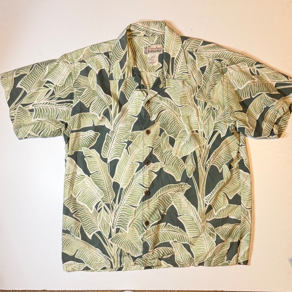 Vintage Patagonia Pataloha Shirt Mens M Green Silk Cotton Banana Leaf Print